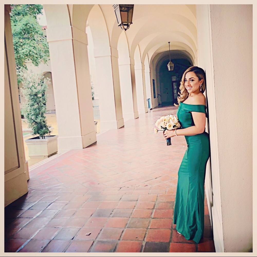 Emerald Green bridesmaids dress.